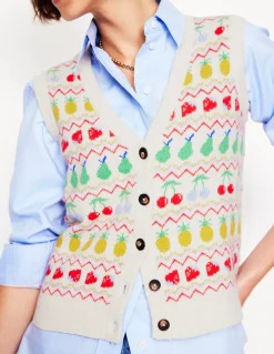 Edie Fair Isle Waistcoat-Ecru Marl, Fruit-Boden Fashion