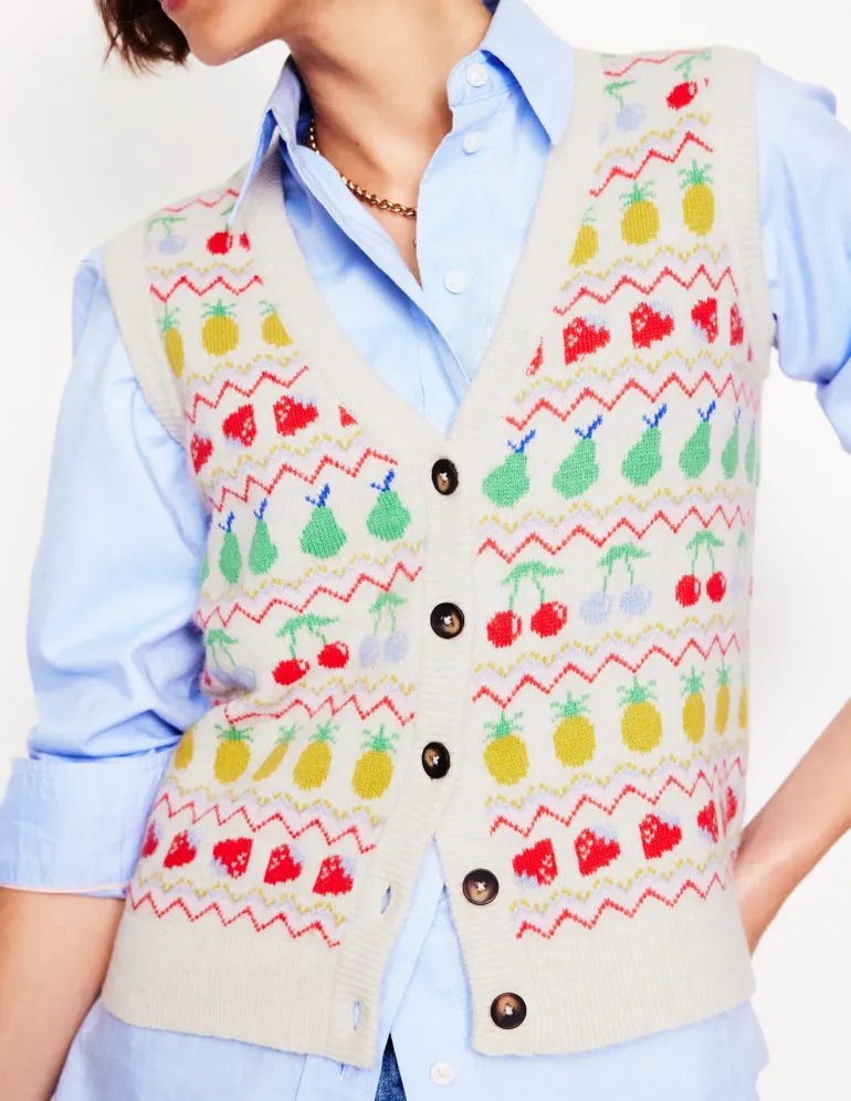 Edie Fair Isle Waistcoat-Ecru Marl, Fruit-Boden Fashion