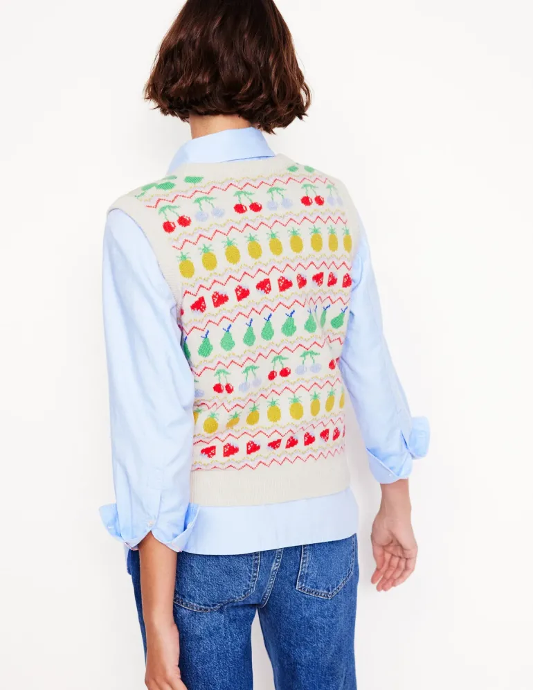 Edie Fair Isle Waistcoat-Ecru Marl, Fruit-Boden Fashion
