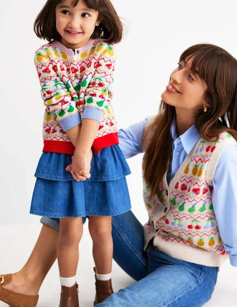 Edie Fair Isle Waistcoat-Ecru Marl, Fruit-Boden Fashion