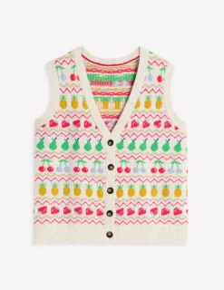 Edie Fair Isle Waistcoat-Ecru Marl, Fruit-Boden Fashion