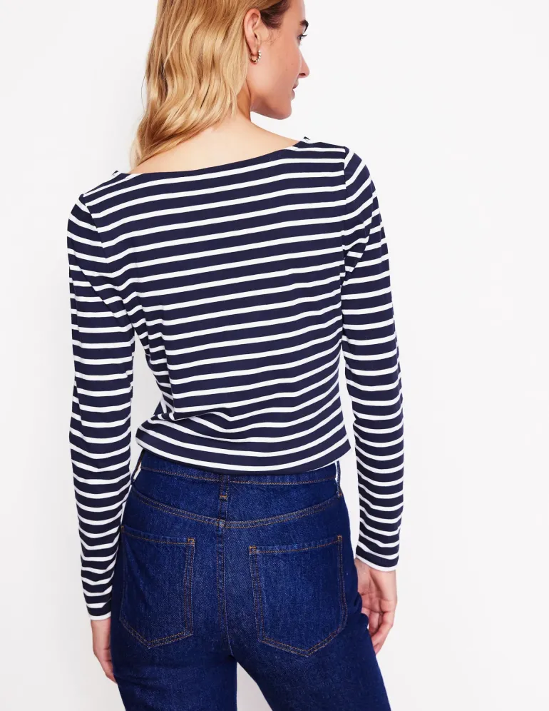 Ella Long Sleeve Breton -Navy, Holly Stripe-Boden Online