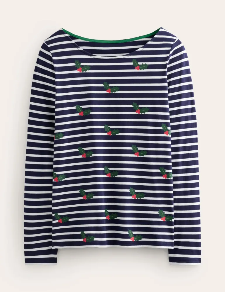 Ella Long Sleeve Breton -Navy, Holly Stripe-Boden Online