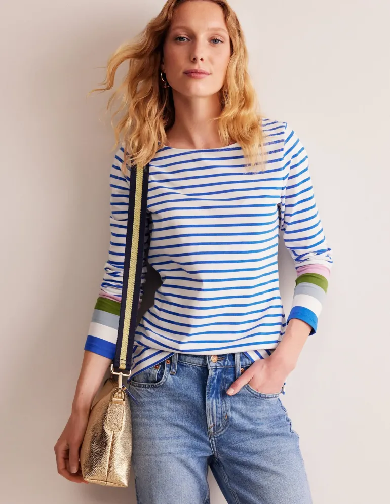 Ella Long Sleeve Breton-Directoire Blue and Mauve Mist-Boden Discount