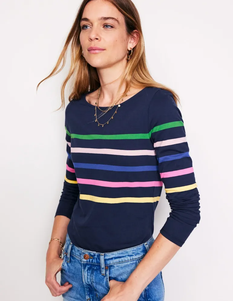 Ella Long Sleeve Breton-French Navy and Rainbow-Boden Best
