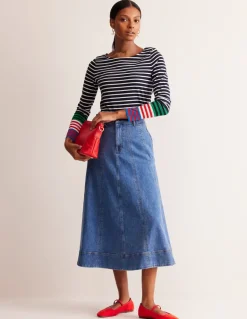 Ella Long Sleeve Breton-French Navy, Ivory Multi Cuff-Boden Best
