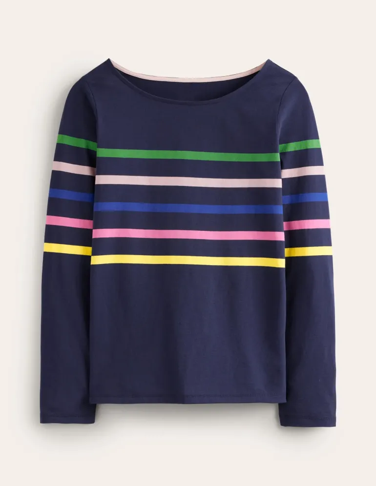 Ella Long Sleeve Breton-French Navy and Rainbow-Boden Best