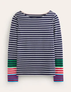 Ella Long Sleeve Breton-French Navy, Ivory Multi Cuff-Boden Best