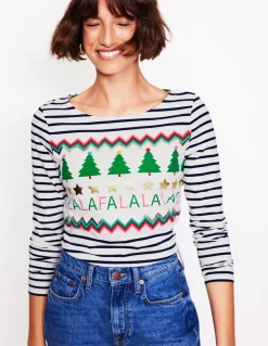 Ella Long Sleeve Breton-Ivory, Navy, Falalala-Boden Cheap