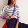 Ella Long Sleeve Breton-Ivory, French Navy Multi Cuff-Boden Fashion