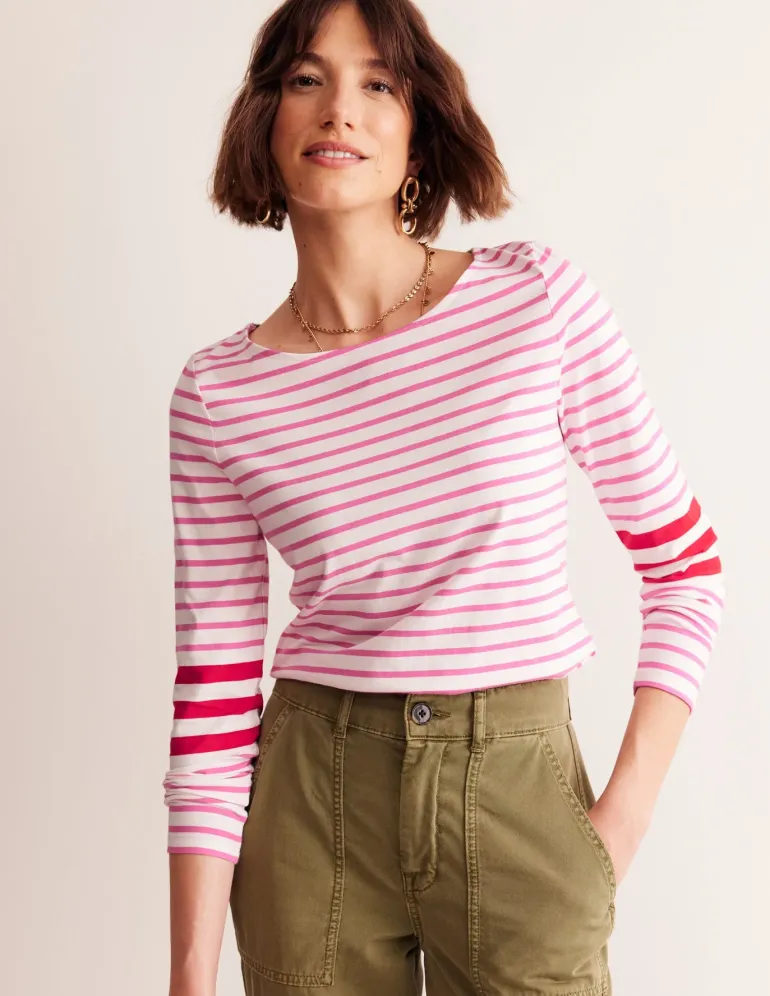 Ella Long Sleeve Breton-Ivory, Red and Party Pink-Boden Shop