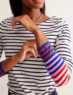 Ella Long Sleeve Breton-Ivory, French Navy Multi Cuff-Boden Fashion