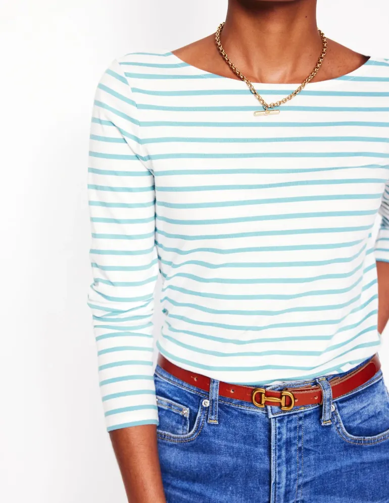 Ella Long Sleeve Breton-Ivory, Duck Egg Blue-Boden Online