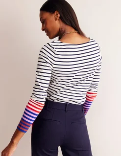 Ella Long Sleeve Breton-Ivory, French Navy Multi Cuff-Boden Fashion