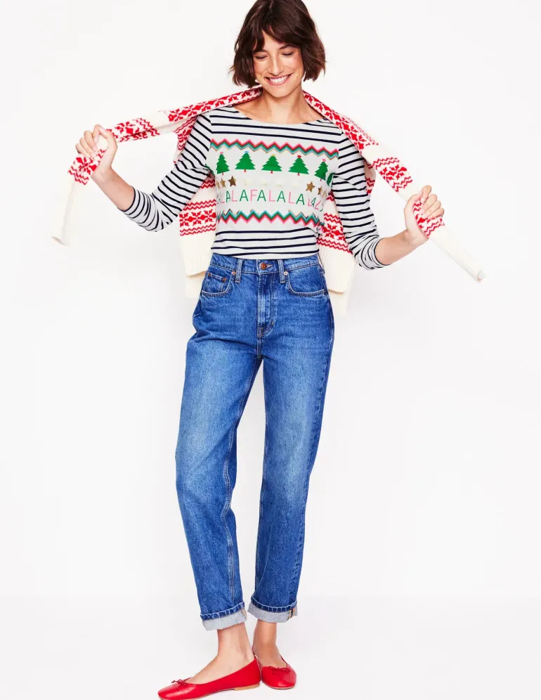 Ella Long Sleeve Breton-Ivory, Navy, Falalala-Boden Cheap