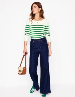 Ella Long Sleeve Breton-Ivory, Rich Emerald-Boden Sale