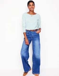 Ella Long Sleeve Breton-Ivory, Duck Egg Blue-Boden Online