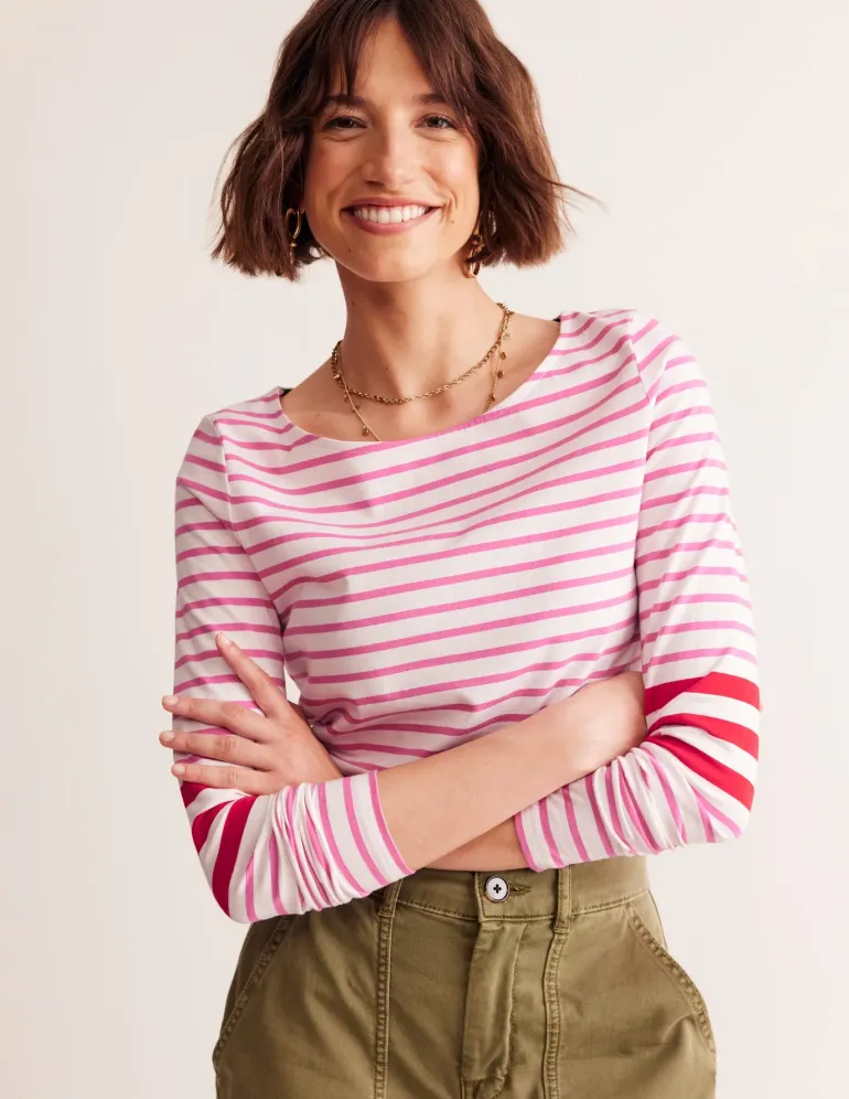 Ella Long Sleeve Breton-Ivory, Red and Party Pink-Boden Shop
