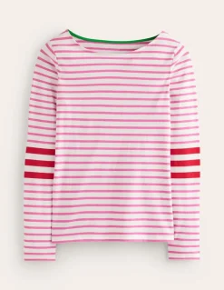 Ella Long Sleeve Breton-Ivory, Red and Party Pink-Boden Shop