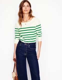 Ella Long Sleeve Breton-Ivory, Rich Emerald-Boden Sale