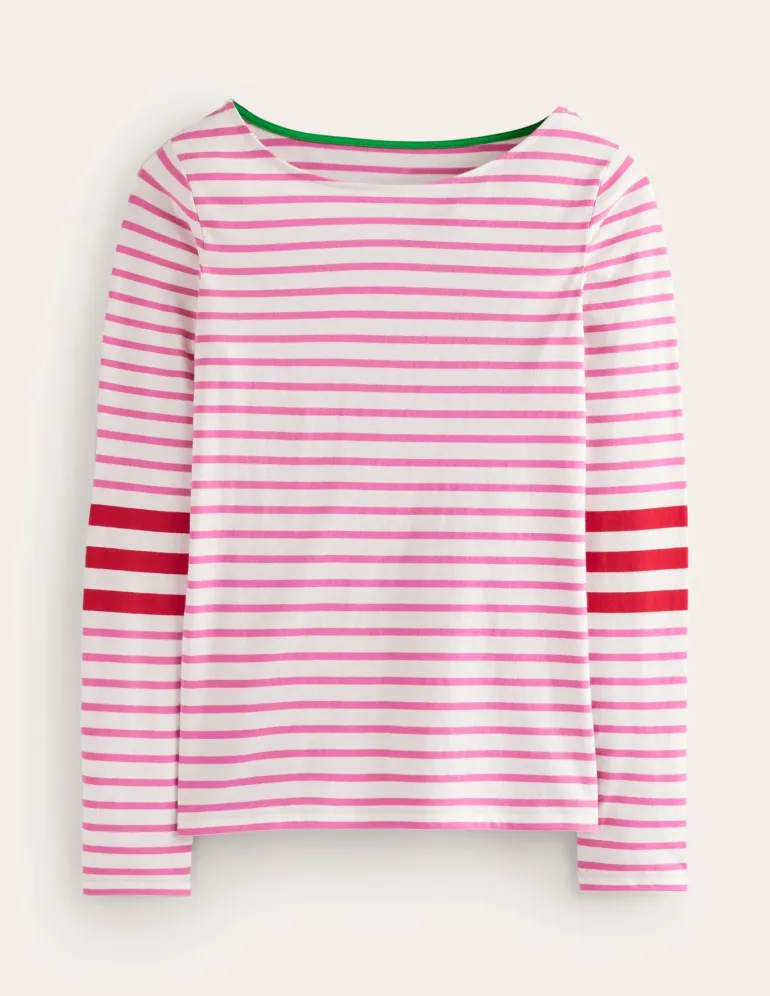 Ella Long Sleeve Breton-Ivory, Red and Party Pink-Boden Shop