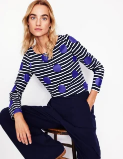 Ella Long Sleeve Breton-Navy, Ivory, Blue Spot-Boden Flash Sale