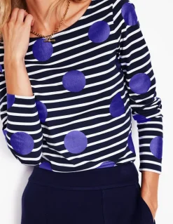 Ella Long Sleeve Breton-Navy, Ivory, Blue Spot-Boden Flash Sale