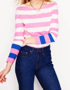 Ella Long Sleeve Breton-Pink Rose, Gallery Blue Cuff-Boden New