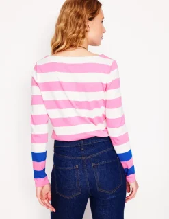 Ella Long Sleeve Breton-Pink Rose, Gallery Blue Cuff-Boden New