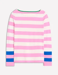 Ella Long Sleeve Breton-Pink Rose, Gallery Blue Cuff-Boden New