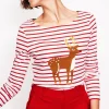 Ella Long Sleeve Breton-Red, Reindeer Stripe-Boden Flash Sale