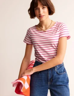 Ella Short Sleeve Breton-Ivory, Pink-Boden Online