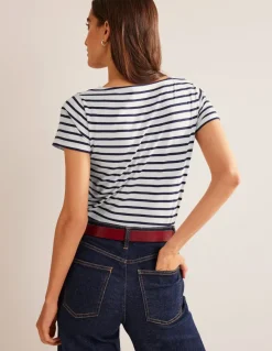 Ella Short Sleeve Breton-Ivory, Navy-Boden Cheap