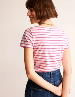 Ella Short Sleeve Breton-Ivory, Pink-Boden Online