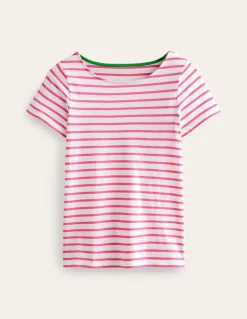 Ella Short Sleeve Breton-Ivory, Pink-Boden Online