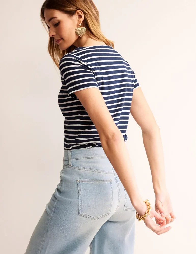 Ella Short Sleeve Breton-Navy, Ivory-Boden Discount