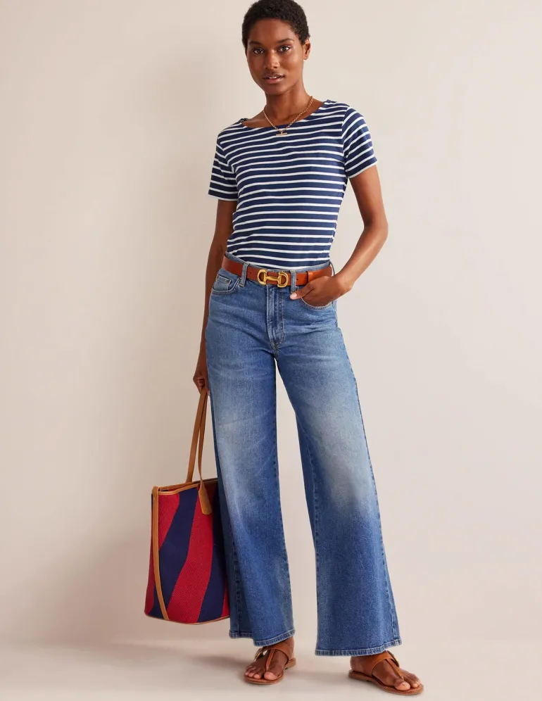 Ella Short Sleeve Breton-Navy, Ivory-Boden Discount