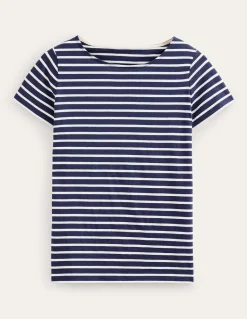 Ella Short Sleeve Breton-Navy, Ivory-Boden Discount