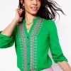 Embroidered Frill Neck Blouse-Rich Emerald-Boden Discount