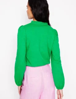 Embroidered Frill Neck Blouse-Rich Emerald-Boden Discount