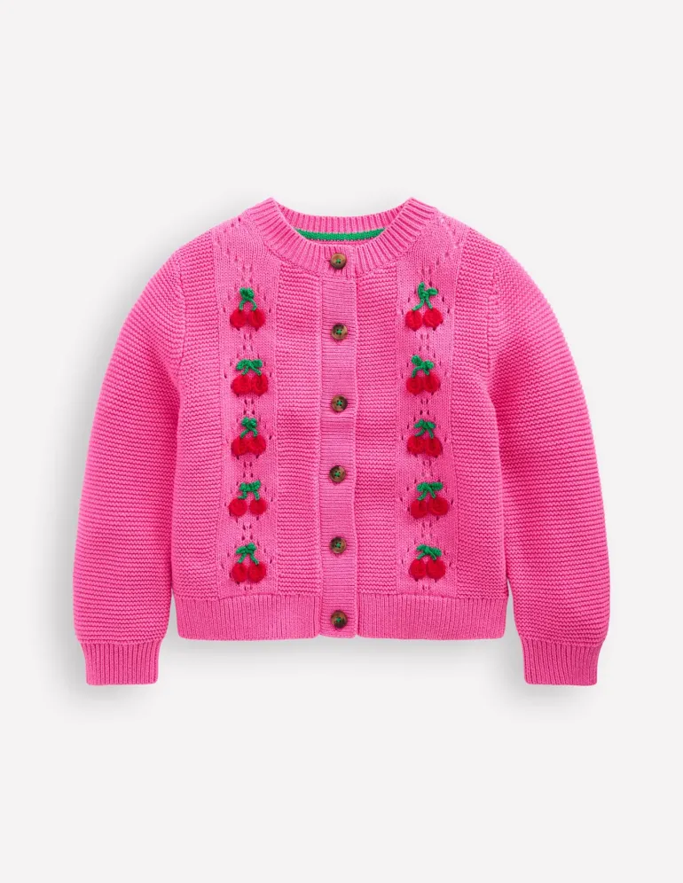 Embroidered Pointelle Cardigan-Rose Petal Pink Cherries-Boden Best Sale