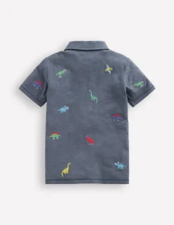 Embroidered Slub Polo Shirt-Multi Dinosaurs-Boden Online