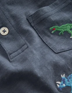 Embroidered Slub Polo Shirt-Multi Dinosaurs-Boden Online