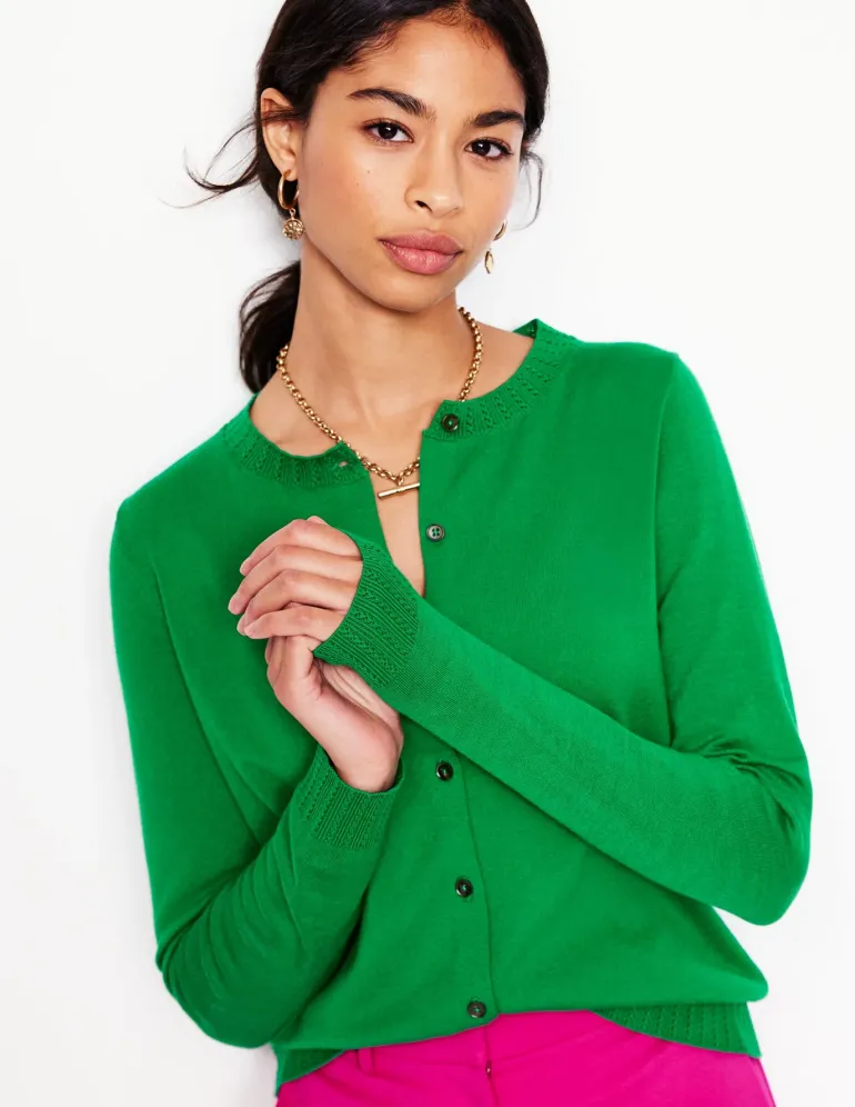 Emilia Cotton Crew Cardigan-Rich Emerald-Boden Discount