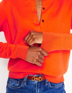 Emilia Cotton Crew Cardigan-Mandarin Orange-Boden Online