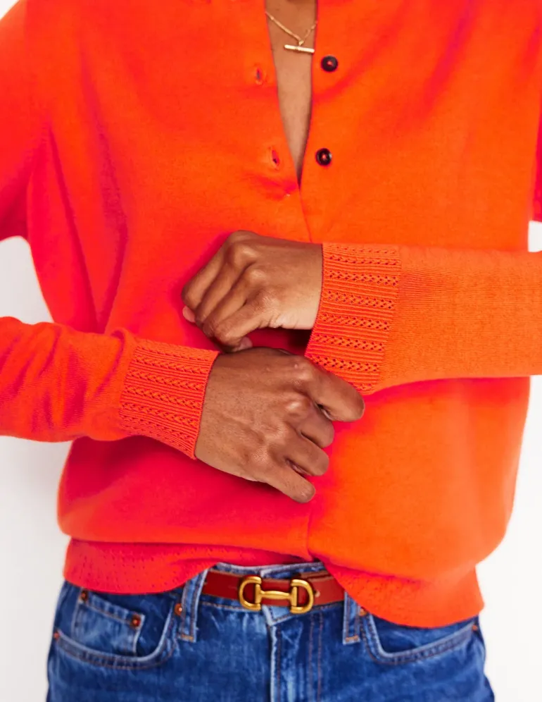 Emilia Cotton Crew Cardigan-Mandarin Orange-Boden Online
