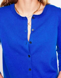 Emilia Cotton Crew Cardigan-Bright Blue-Boden Clearance