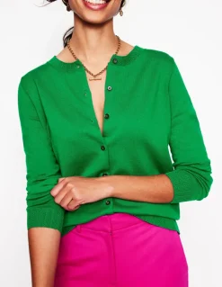 Emilia Cotton Crew Cardigan-Rich Emerald-Boden Discount