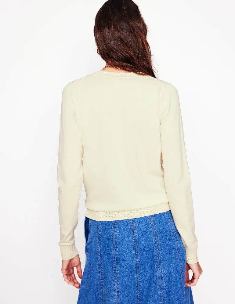 Emilia Cotton Crew Cardigan-Warm Ivory-Boden Store