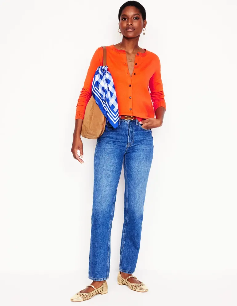 Emilia Cotton Crew Cardigan-Mandarin Orange-Boden Online